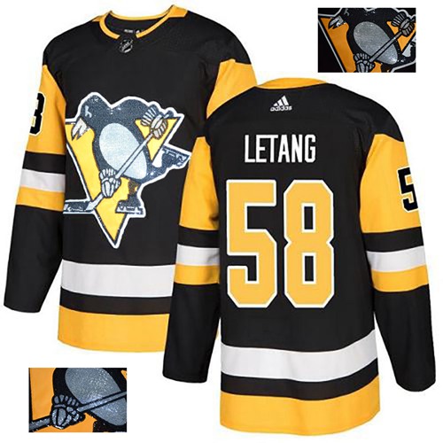 Adidas Penguins #58 Kris Letang Black Home Authentic Fashion Gold Stitched NHL Jersey - Click Image to Close